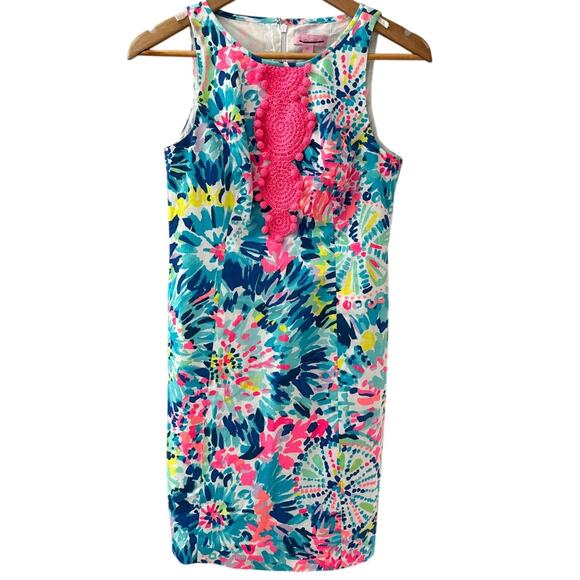 Lilly Pulitzer Adara Shift Dress in Dive In Multicolor Pom Pom Details Size 00 - Picture 5 of 8